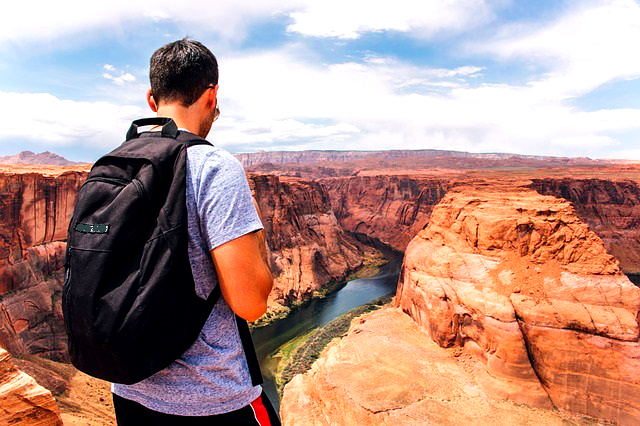 Solo backpacker adventure travel journey