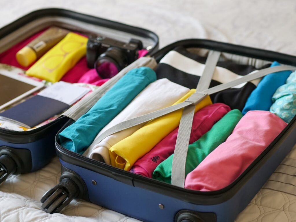 Carry-on with rolled and folded clothing